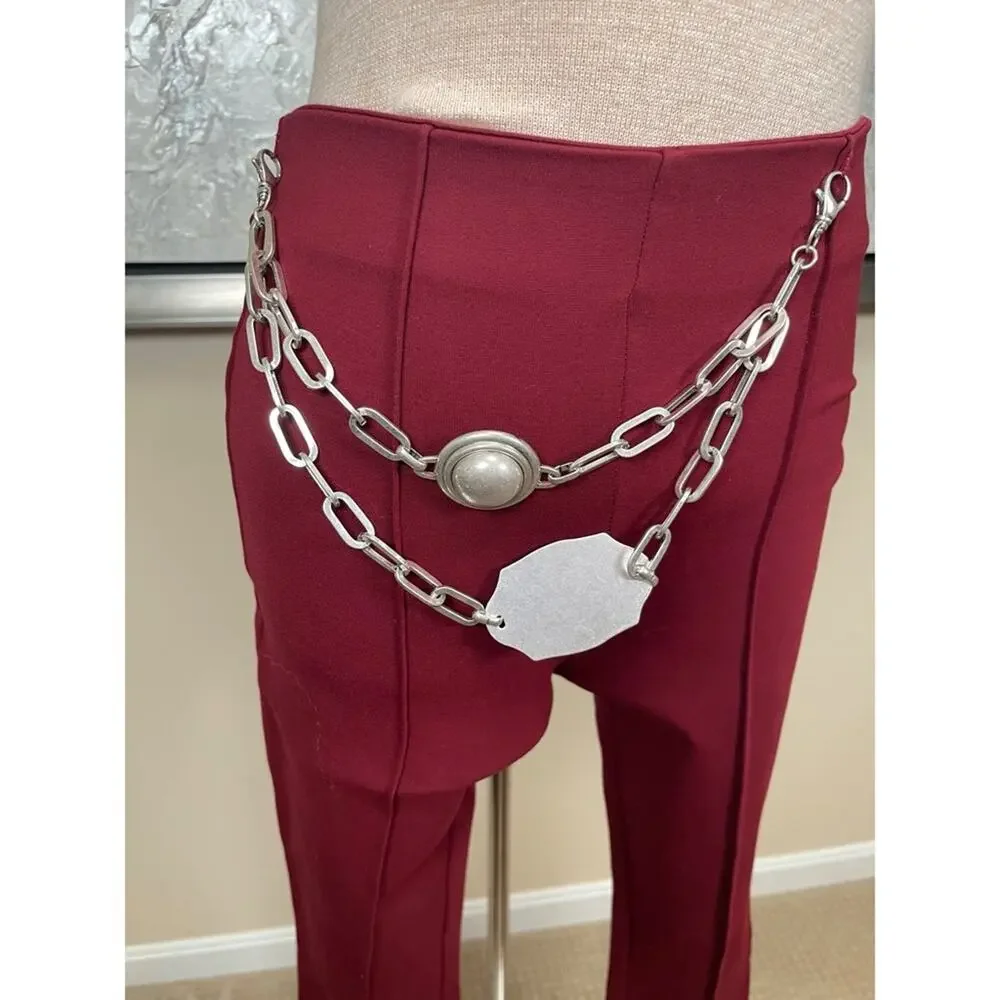 AREA Chain Plate Belt High Waist Pintuck Burgundy Red Legging Size Small - Picture 4 of 7